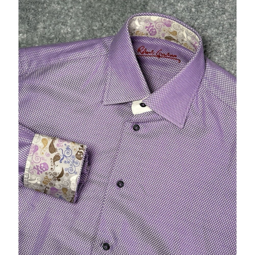 Robert Graham Shirt Mens Small Purple Geometric Flip Cuff Skull Paisley W/ Silk